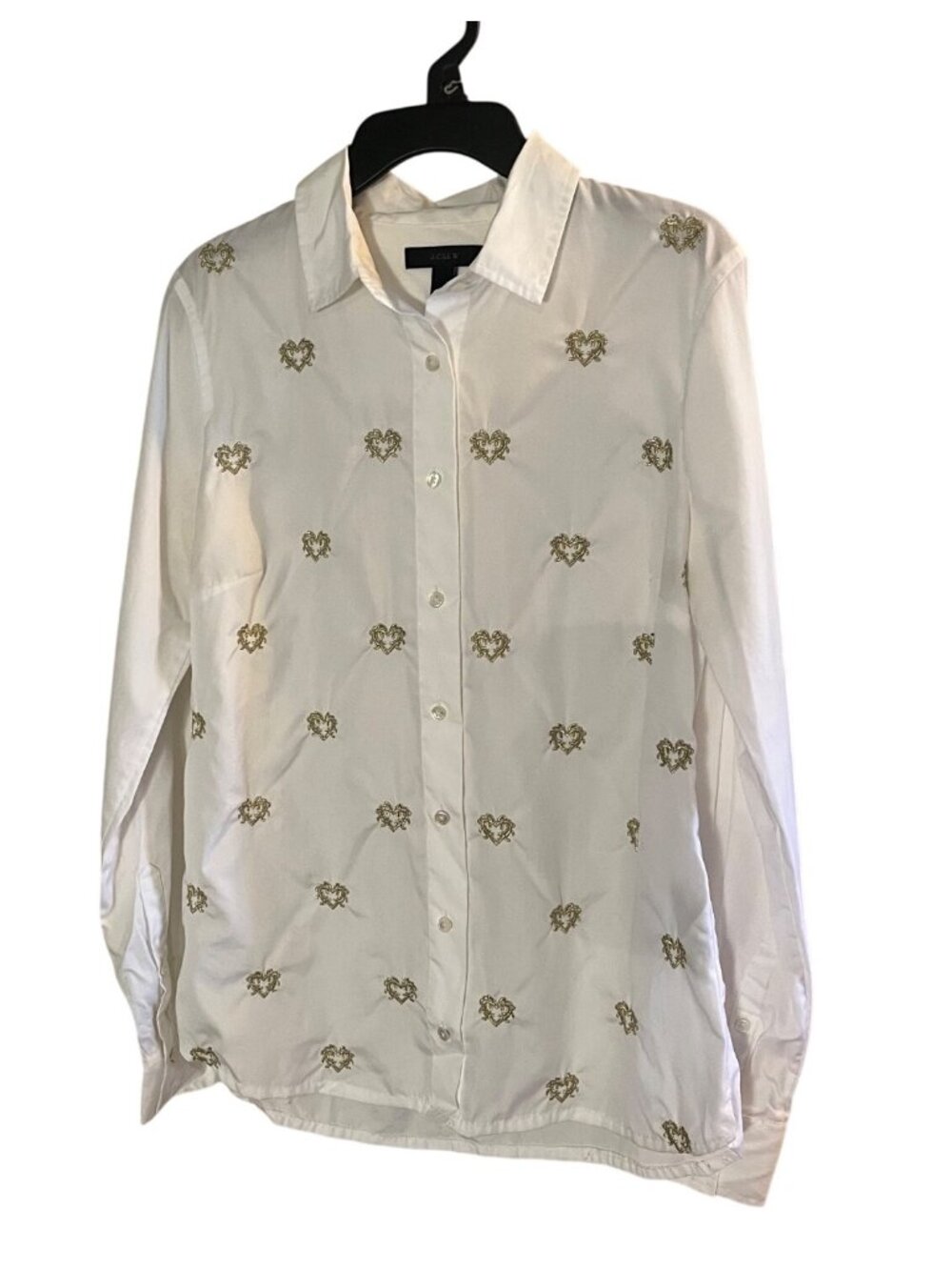 J.Crew White Embroidered Bullion Heart Button-Down Shirt Womens 2 100% Cotton